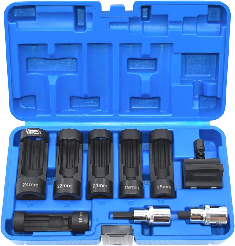 Yuesstloo 9pcs Strut Nut Socket 16mm 18mm 19mm 21mm 22mm 24mm with 12 Point 1/2" Drive, Suspension Strut Spreader Socket Tool Kit Shock Absorber Tool Suspension Strut Split Hub/Knuckle Spreader Tool - Image 1